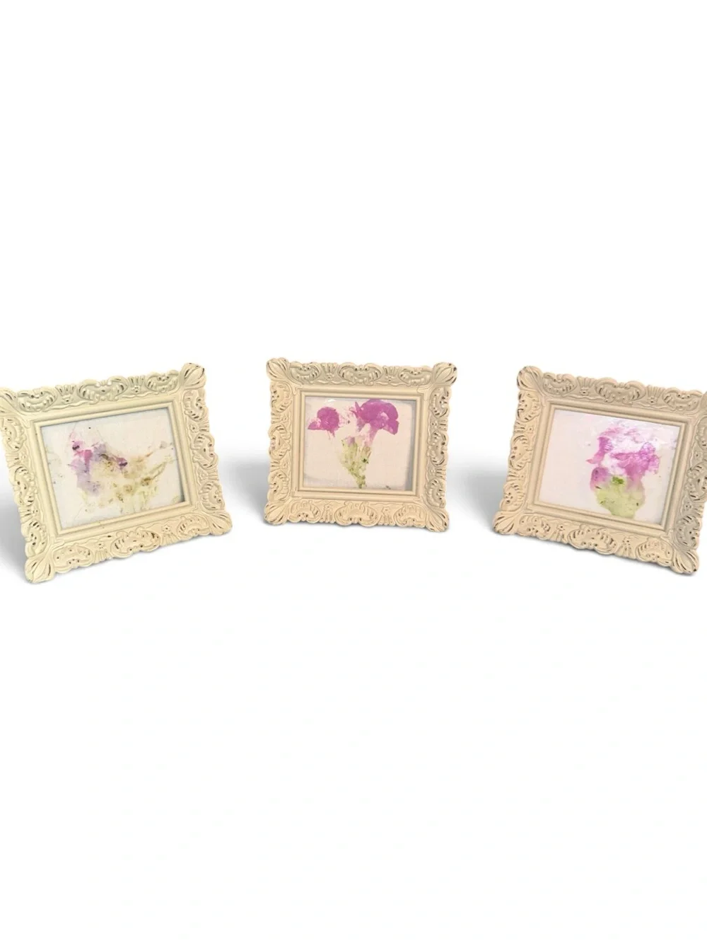 Set of 3 art dye mini prints with glass frames